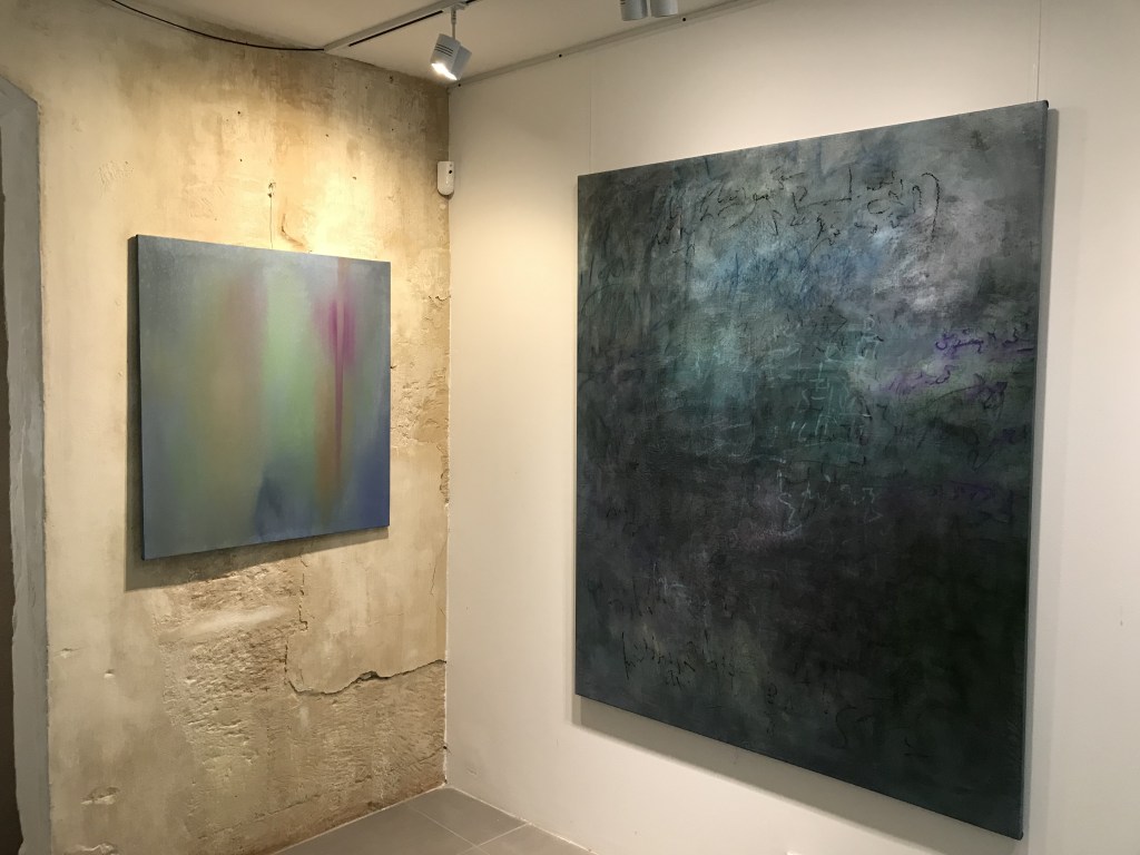 exhibition with abstract and text related works of Diana Hajji 