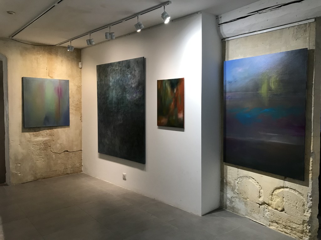 exhibition with abstract and text related works of Diana Hajji 